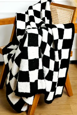 Clearance Dear-Lover Plush Checkered Print Sofa Blanket 127*152cm Color black