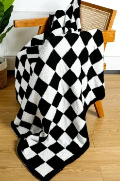 Clearance Dear-Lover Plush Checkered Print Sofa Blanket 127*152cm Color black
