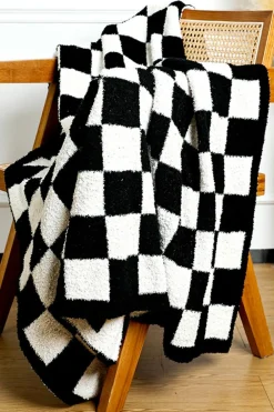 Clearance Dear-Lover Plush Checkered Print Sofa Blanket 127*152cm Color black