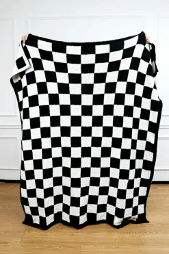 Clearance Dear-Lover Plush Checkered Print Sofa Blanket 127*152cm Color black