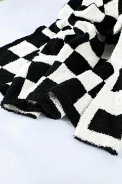 Clearance Dear-Lover Plush Checkered Print Sofa Blanket 127*152cm Color black