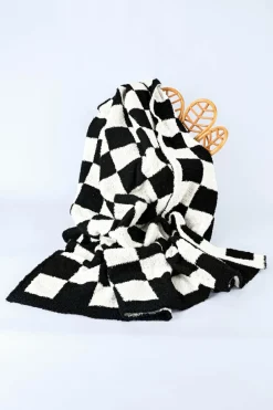 Clearance Dear-Lover Plush Checkered Print Sofa Blanket 127*152cm Color black