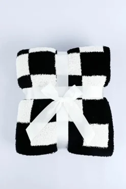 Clearance Dear-Lover Plush Checkered Print Sofa Blanket 127*152cm Color black