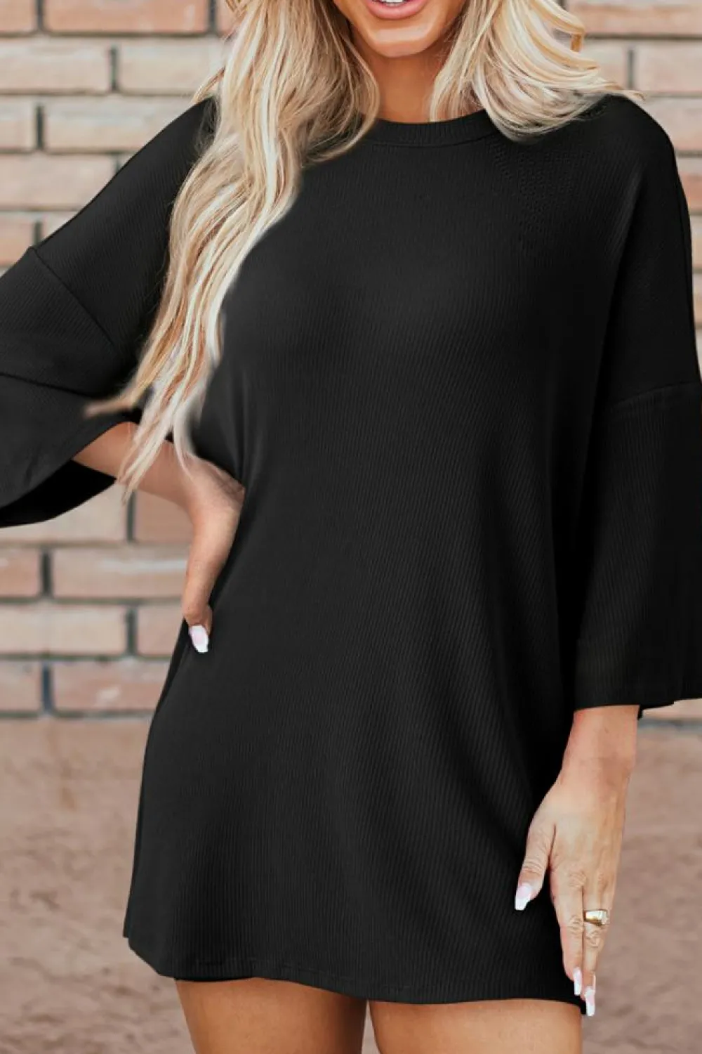 Fashion Dear-Lover Solid Color Loose Tunic Top and Slim Shorts Set Color black