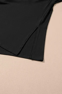 Fashion Dear-Lover Solid Color Loose Tunic Top and Slim Shorts Set Color black