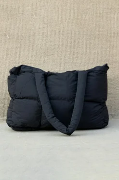 Clearance Dear-Lover Solid Quilted Puffy Zipped Large Tote Bag Color black