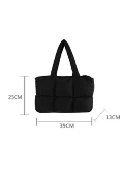 Clearance Dear-Lover Solid Quilted Puffy Zipped Large Tote Bag Color black