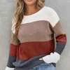 Discount Dear-Lover Color Block Knitted O-neck Pullover Sweater Fiery Red