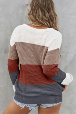 Discount Dear-Lover Color Block Knitted O-neck Pullover Sweater Fiery Red