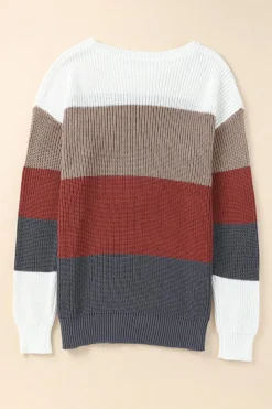 Discount Dear-Lover Color Block Knitted O-neck Pullover Sweater Fiery Red