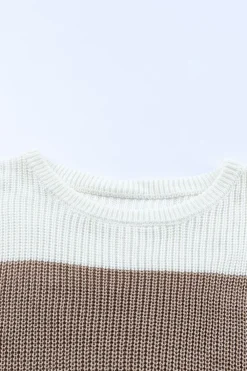 Discount Dear-Lover Color Block Knitted O-neck Pullover Sweater Fiery Red