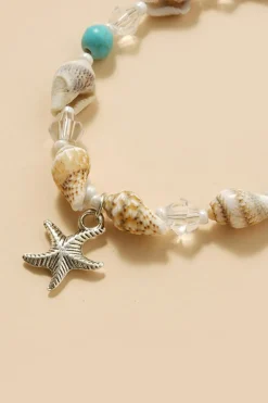Best Dear-Lover Conch Beaded Starfish Beach Anklet White