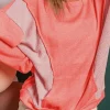 Hot Dear-Lover Contrast Patchwork Kangaroo Pocket Sweatshirt Fiery Red