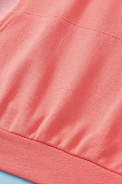 Hot Dear-Lover Contrast Patchwork Kangaroo Pocket Sweatshirt Fiery Red