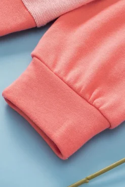 Hot Dear-Lover Contrast Patchwork Kangaroo Pocket Sweatshirt Fiery Red