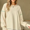 Best Dear-Lover Contrast Stitching Split Baggy Sweatshirt White