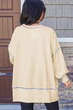 Best Dear-Lover Contrast Stitching Split Baggy Sweatshirt White