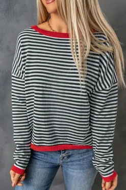 Best Dear-Lover Contrast Trimmed d Drop Shoulder Sweater Stripe