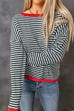 Best Dear-Lover Contrast Trimmed d Drop Shoulder Sweater Stripe