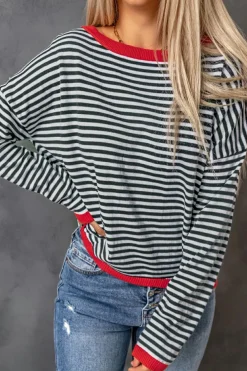 Best Dear-Lover Contrast Trimmed d Drop Shoulder Sweater Stripe