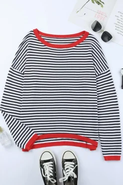 Best Dear-Lover Contrast Trimmed d Drop Shoulder Sweater Stripe