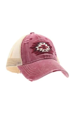 Best Dear-Lover Aztec Pattern Cotton Distressed Baseball Cap Coral