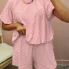Best Dear-Lover Daisy Jacquard Textured Casual Short Set Coral Paradise