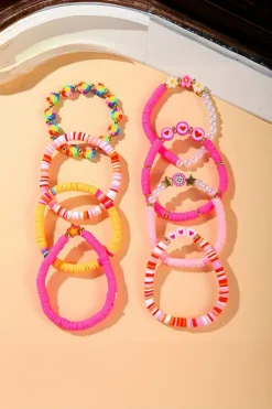 Discount Dear-Lover Valentine Heart Flower Beaded Multi Layered Bracelet Coral Paradise