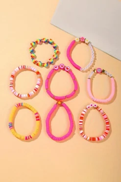 Discount Dear-Lover Valentine Heart Flower Beaded Multi Layered Bracelet Coral Paradise