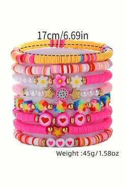 Discount Dear-Lover Valentine Heart Flower Beaded Multi Layered Bracelet Coral Paradise