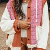 Sale Dear-Lover Quilted Textured Patchwork Loose Fit Hooded Jacket Coral