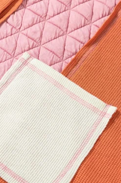 Sale Dear-Lover Quilted Textured Patchwork Loose Fit Hooded Jacket Coral