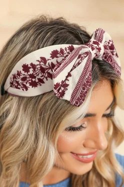Hot Dear-Lover Retro Floral Vine Printed Bow Knot Headband Coral