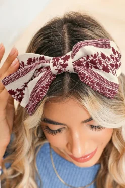Hot Dear-Lover Retro Floral Vine Printed Bow Knot Headband Coral