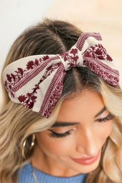 Hot Dear-Lover Retro Floral Vine Printed Bow Knot Headband Coral