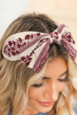 Hot Dear-Lover Retro Floral Vine Printed Bow Knot Headband Coral
