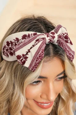 Hot Dear-Lover Retro Floral Vine Printed Bow Knot Headband Coral