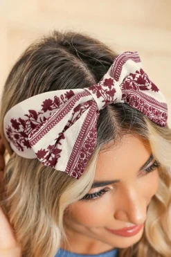 Hot Dear-Lover Retro Floral Vine Printed Bow Knot Headband Coral