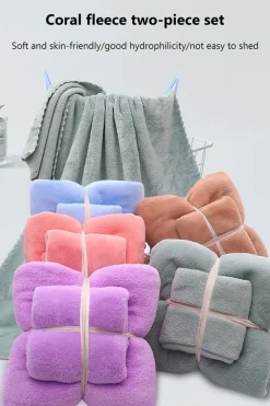 New Dear-Lover Soft Thicken fleece Two Piece Towel Set Coral