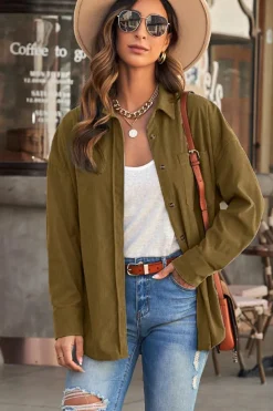 Best Dear-Lover Corduroy Button Pocket Shirt Khaki