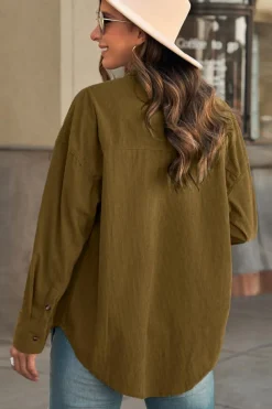 Best Dear-Lover Corduroy Button Pocket Shirt Khaki
