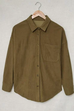 Best Dear-Lover Corduroy Button Pocket Shirt Khaki