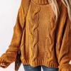 Fashion Dear-Lover Cuddle Weather Cable Knit Handmade Turtleneck Sweater Yellow