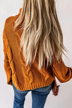 Fashion Dear-Lover Cuddle Weather Cable Knit Handmade Turtleneck Sweater Yellow