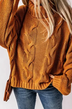 Fashion Dear-Lover Cuddle Weather Cable Knit Handmade Turtleneck Sweater Yellow