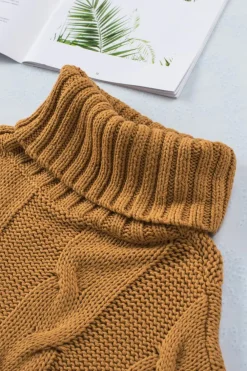Fashion Dear-Lover Cuddle Weather Cable Knit Handmade Turtleneck Sweater Yellow