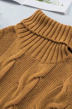 Fashion Dear-Lover Cuddle Weather Cable Knit Handmade Turtleneck Sweater Yellow