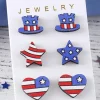 Fashion Dear-Lover American Flag Hat Star Heart Stud Earrings Dark Blue