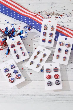 Fashion Dear-Lover American Flag Hat Star Heart Stud Earrings Dark Blue