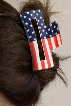Discount Dear-Lover American Flag Print Square Claw Clip Dark Blue